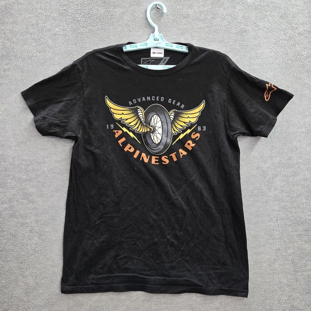 Alpinestars Men Shirt M Black Graphic Print Winged Wheel Tee Logo Short
